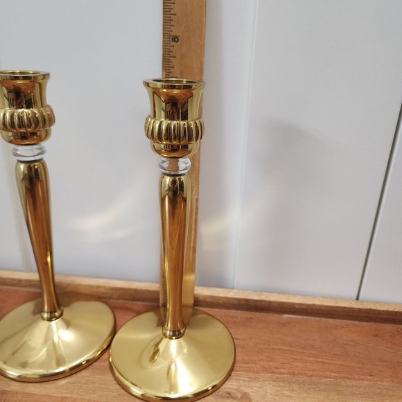 Set of 2 Partylite Gold Tone Brass Taper Candlestick Candleholders 7” - Picture 10 of 12